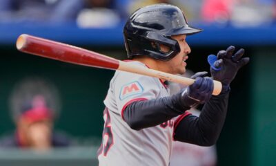 Testing, testing: Guardians’ Steven Kwan swinging a torpedo bat