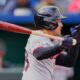 Testing, testing: Guardians’ Steven Kwan swinging a torpedo bat