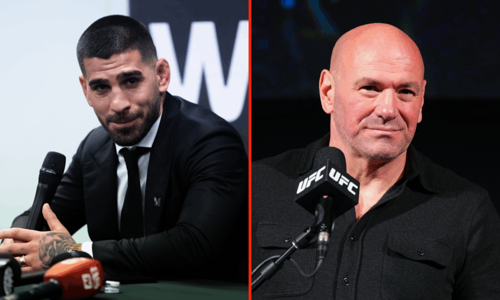 Split Image of Ilia Topuria and UFC CEO Dana White
