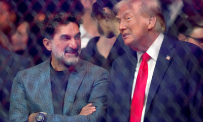 Yasir Al-Rumayyan (left) talks to president-elect Donald Trump during UFC 309 at Madison Square Garden.Brad Penner-Imagn Images