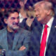Yasir Al-Rumayyan (left) talks to president-elect Donald Trump during UFC 309 at Madison Square Garden.Brad Penner-Imagn Images