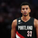 PORTLAND, OREGON - OCTOBER 22: Toumani Camara #33 of the Portland Trail Blazers looks on against the Minnesota Timberwolves at Moda Center on October 22, 2025 in Portland, Oregon. NOTE TO USER: User expressly acknowledges and agrees that, by downloading and or using this photograph, User is consenting to the terms and conditions of the Getty Images License Agreement. (Photo by Steph Chambers/Getty Images)