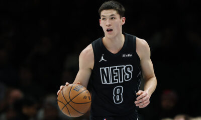 NEW YORK, NEW YORK - NOVEMBER 28: Egor Demin #8 of the Brooklyn Nets dribbles during the first half against the Philadelphia 76ers at Barclays Center on November 28, 2025 in the Brooklyn borough of New York City. NOTE TO USER: User expressly acknowledges and agrees that, by downloading and or using this photograph, User is consenting to the terms and conditions of the Getty Images License Agreement. (Photo by Sarah Stier/Getty Images)