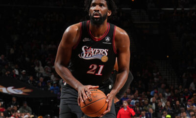 PHILADELPHIA, PA - NOVEMBER 8: Joel Embiid #21 of the Philadelphia 76ers shoots a free throw during the game against the Toronto Raptors on November 8, 2025 at the Wells Fargo Center in Philadelphia, Pennsylvania NOTE TO USER: User expressly acknowledges and agrees that, by downloading and/or using this Photograph, user is consenting to the terms and conditions of the Getty Images License Agreement. Mandatory Copyright Notice: Copyright 2025 NBAE (Photo by Jesse D. Garrabrant/NBAE via Getty Images)