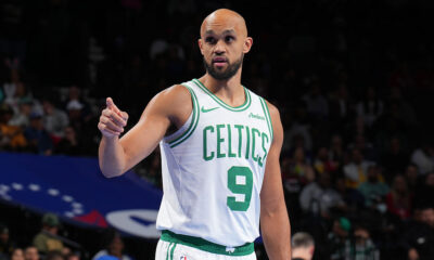 PHILADELPHIA, PA - OCTOBER 31: Derrick White #9 of the Boston Celtics looks on during the game against the Philadelphia 76ers during the 2025-26 Emirates Cup on October 31, 2025 at the Wells Fargo Center in Philadelphia, Pennsylvania NOTE TO USER: User expressly acknowledges and agrees that, by downloading and/or using this Photograph, user is consenting to the terms and conditions of the Getty Images License Agreement. Mandatory Copyright Notice: Copyright 2025 NBAE (Photo by Jesse D. Garrabrant/NBAE via Getty Images)
