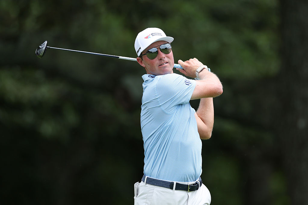 ATLANTA, GEORGIA - AUGUST 21: Ben Griffin of the United States plays his shot from the third tee during the first round of the TOUR Championship 2025 at East Lake Golf Club on August 21, 2025 in Atlanta, Georgia.