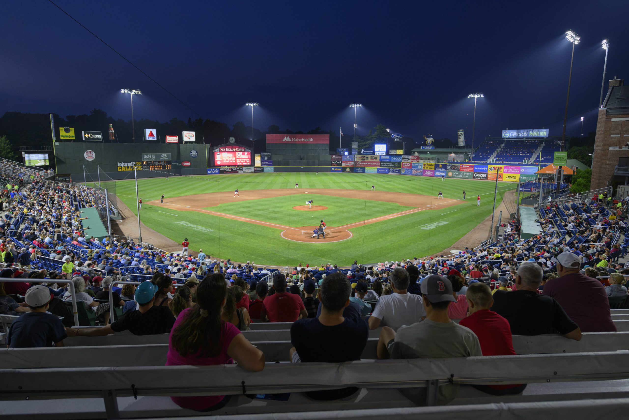 Portland Sea Dogs night baseball game at Hadlock Field.