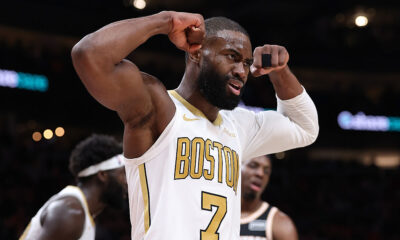 ATLANTA, GEORGIA - JANUARY 17: Jaylen Brown #7 of the Boston Celtics reacts after a basket against the Atlanta Hawks during the second quarter at State Farm Arena on January 17, 2026 in Atlanta, Georgia. NOTE TO USER: User expressly acknowledges and agrees that, by downloading and or using this photograph, User is consenting to the terms and conditions of the Getty Images License Agreement. (Photo by Kevin C. Cox/Getty Images)
