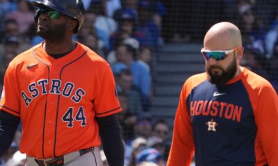 Houston Astros DH Yordan Alvarez exits with back spasms