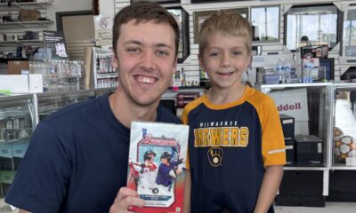 Jacob Misiorowski buys baseball cards, signs own card for young fan