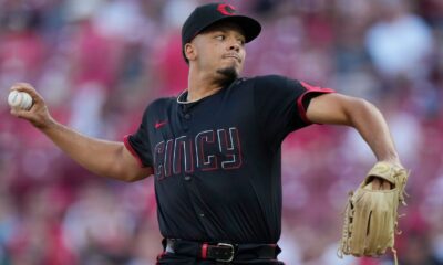 Cincinnati Reds pitcher Chase Burns throws during the first inning of a baseball game against the Colorado Rockies in Cincinnati, Friday, July 11, 2025. (AP Photo/Carolyn Kaster)
