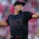 Cincinnati Reds pitcher Chase Burns throws during the first inning of a baseball game against the Colorado Rockies in Cincinnati, Friday, July 11, 2025. (AP Photo/Carolyn Kaster)