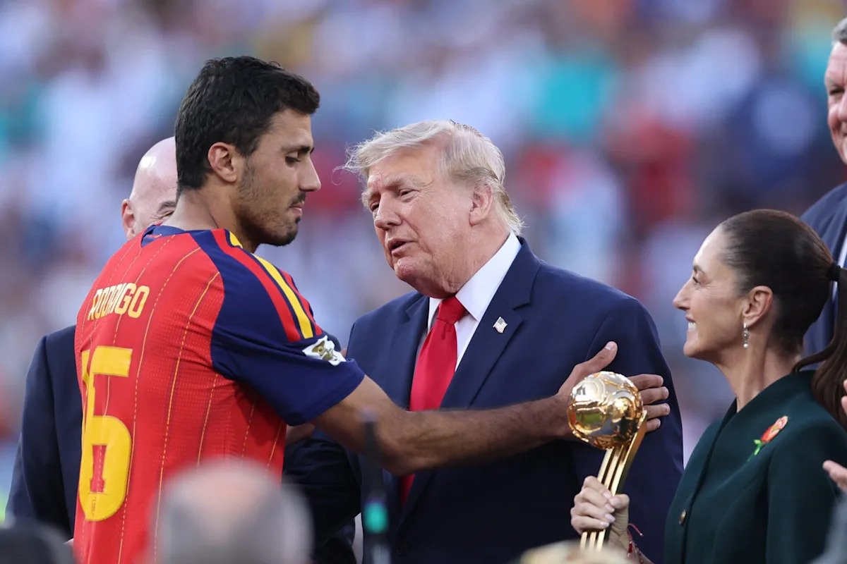 Fans accuse Donald Trump of lying about his height after World Cup moment with Spain’s Rodri