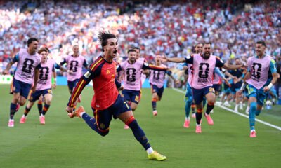 Ferran Torres #7 of Spain celebrates scoring his team's first goal during the FIFA World Cup 2026 Final match between Spain and Argentina at New York New Jersey Stadium on July 19, 2026 in East Rutherford, New Jersey.