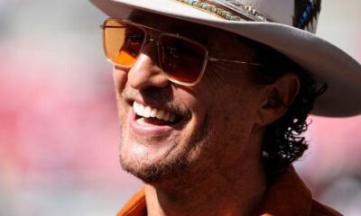 Matthew McConaughey stands on the field prior to the NCAA football game between the Ohio State Buckeyes and the Texas Longhorns at Ohio Stadium on Aug. 30, 2025. | National